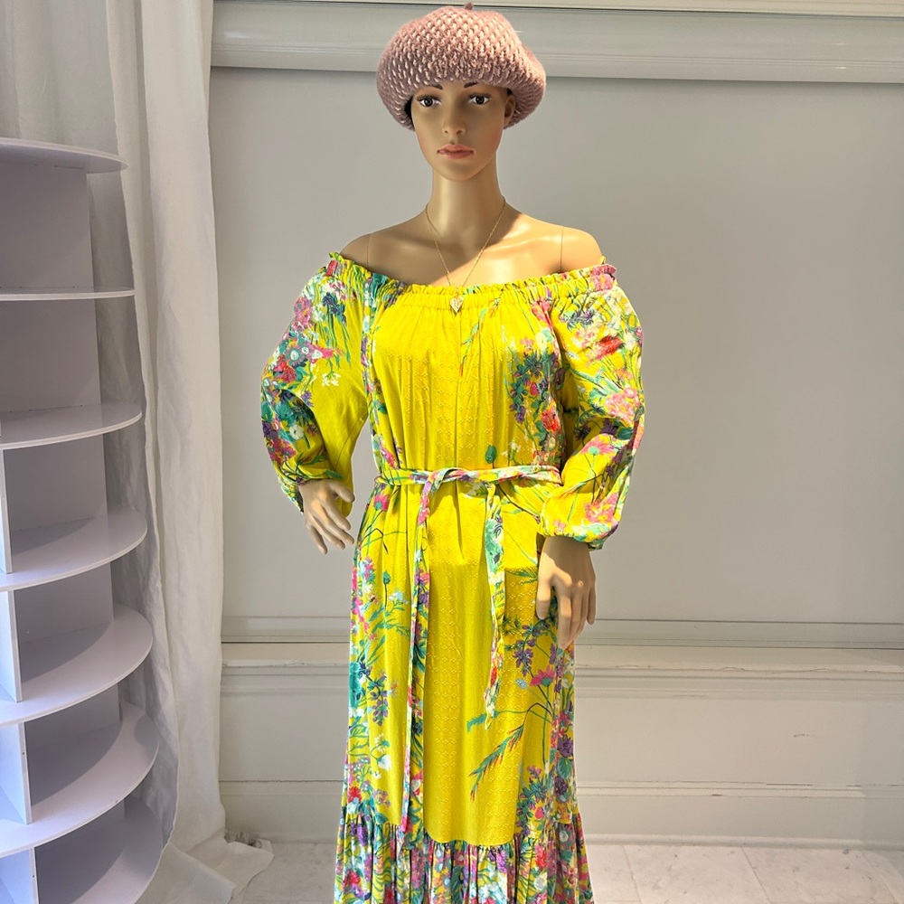 Anthropology BRAND NEW Floral Off-Shoulder Yellow Dress